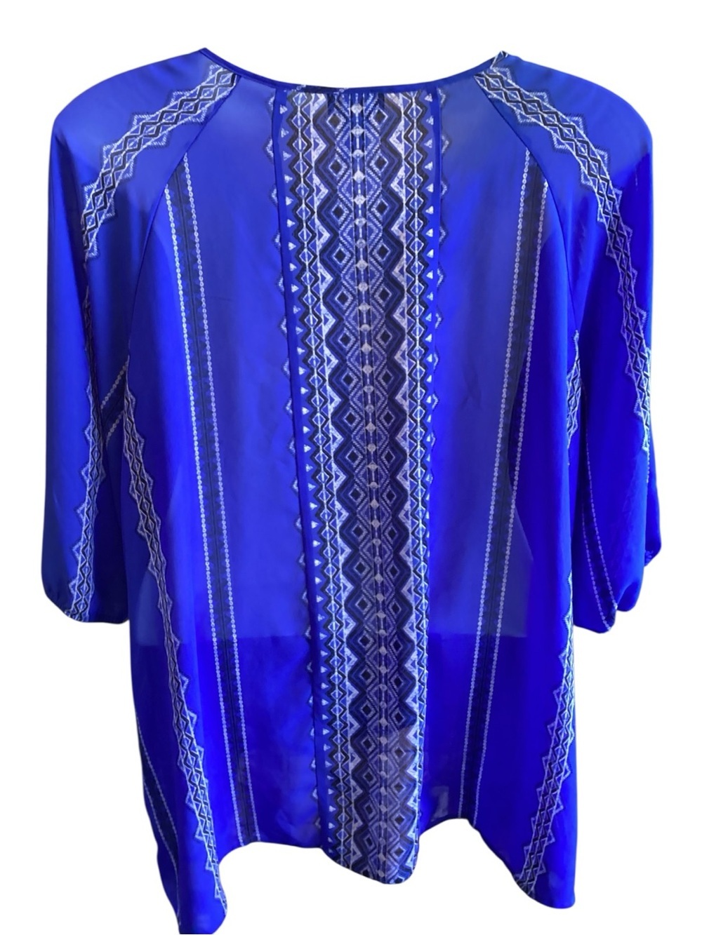 Catherines Plus Size 22/24 2X Blue Printed Tie-Neck Peasant Tunic - Picture 5 of 7